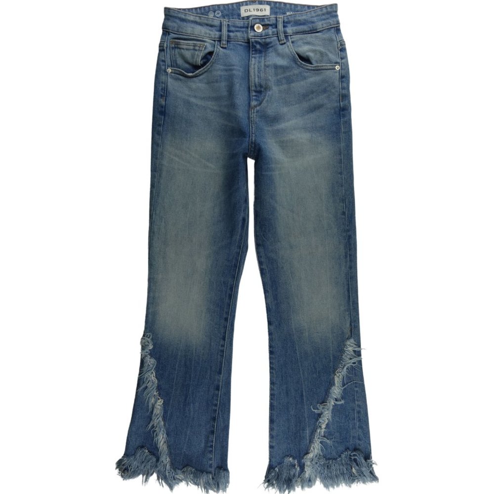 DL1961 Distressed Cropped Wide-Leg Jeans in Medium Blue